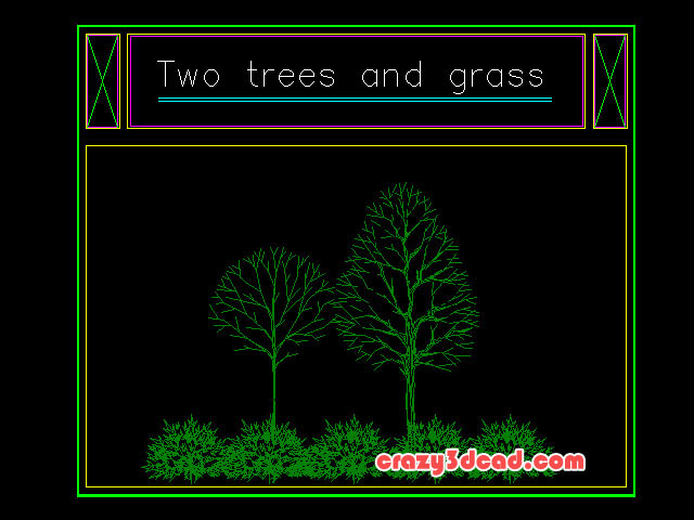 Two trees and grass Autocad Blocks